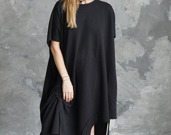 Black sweatshirt dress | Black oversized dress | Black plus size dress | Black loose dress