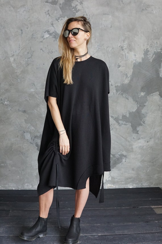 Black Sweatshirt Dress Black Oversized 