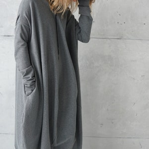 Gray jersey dress Casual dress Gray loose tunic Long sweatshirt dress Cotton dress Casual wear dress image 6