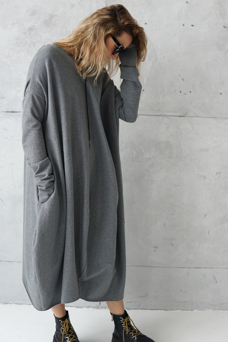 Gray jersey dress Casual dress Gray loose tunic Long sweatshirt dress Cotton dress Casual wear dress image 6