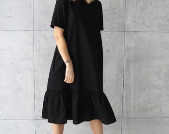 Linen Tunic / Black Linen Dress / Midi Linen Dress / Linen Summer Dress / Plus Size Tunic