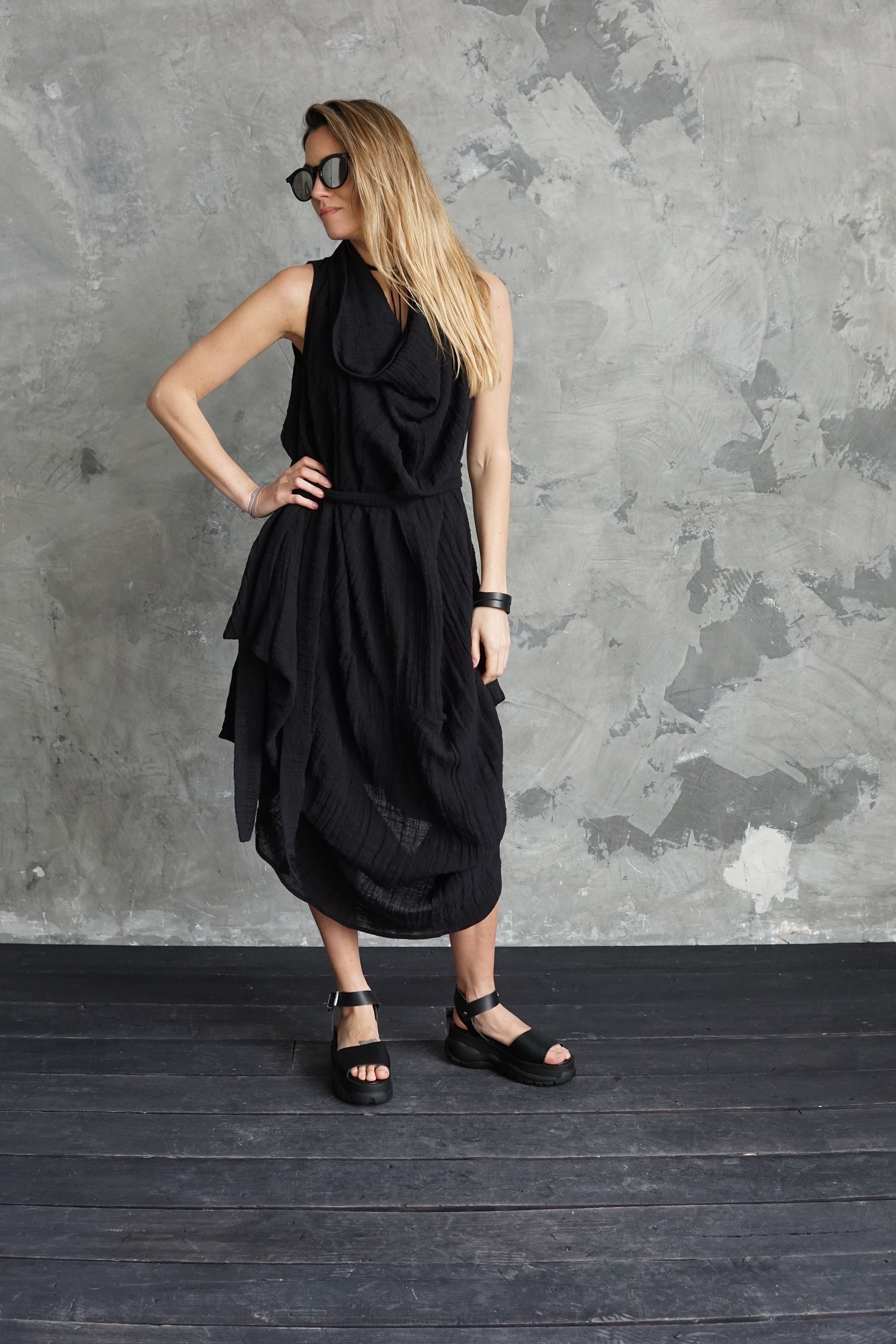 Black linen dress Black linen tunic Linen summer dress | Etsy