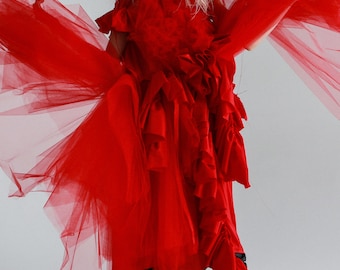 Red avant-garde dress, red dress, extravagant dress, unique dress, designer clothes, fashion dress, slow fashion