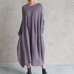 Brown jersey dress Casual dress Brown loose tunic Long sweatshirt dress Cotton dress Casual wear dress image 5