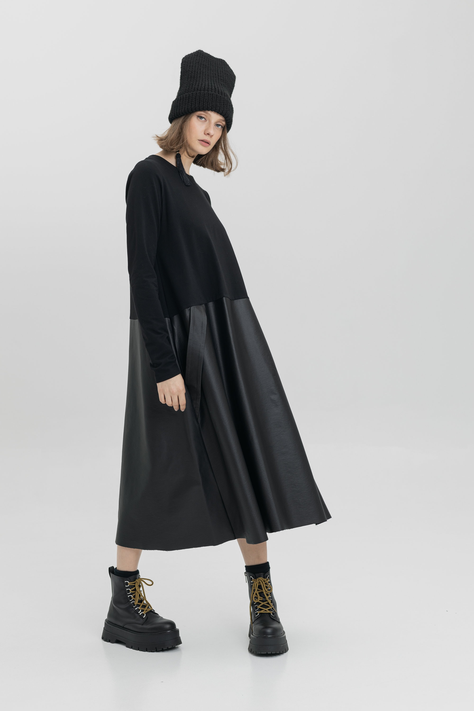 leather and knit dress the sweater dress & leather jacket janna doan
