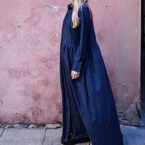 Maxi denim dress / Long dress / Oversize dress / Shirt dress / Maternity dress / Long sleeves / Casual dress / Cotton dress / Plus size image 5