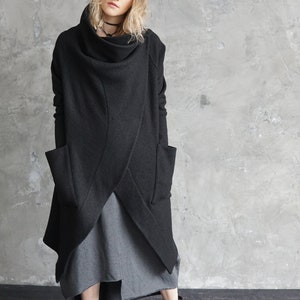 Black sweater coat Black knitted cardigan Long autumn coat Wool cardigan Black wool coat image 4