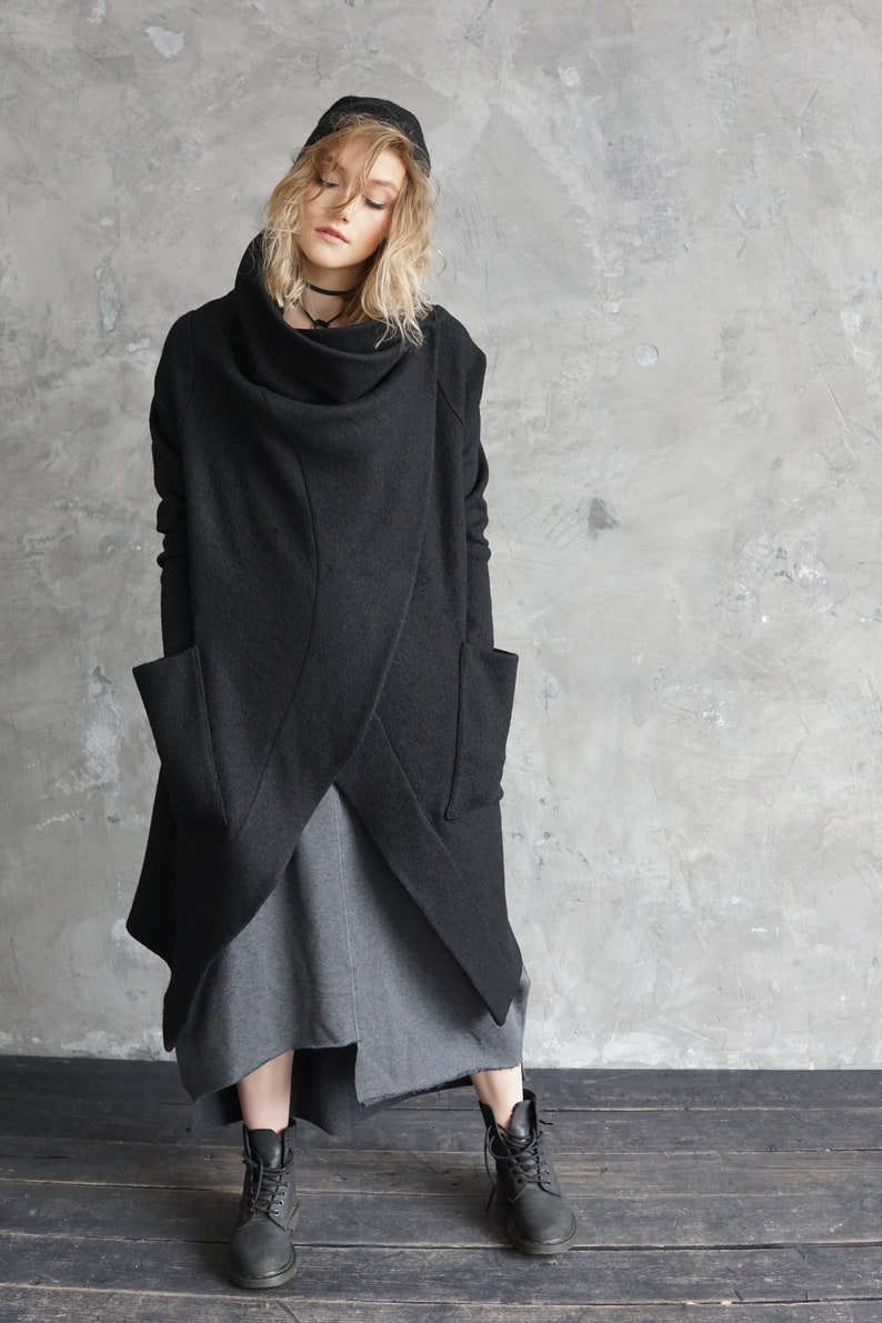 Black sweater coat Black knitted cardigan Long autumn coat Wool cardigan Black wool coat image 4