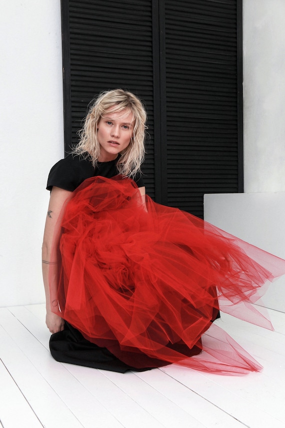 fitted lace wedding dress Red Silk Futuristic Skirt Large main image 1