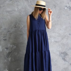 Long Linen Dress / Maxi Dress Blue / Blue Linen Dress / Linen Maxi Dress / Linen Summer Dress image 10