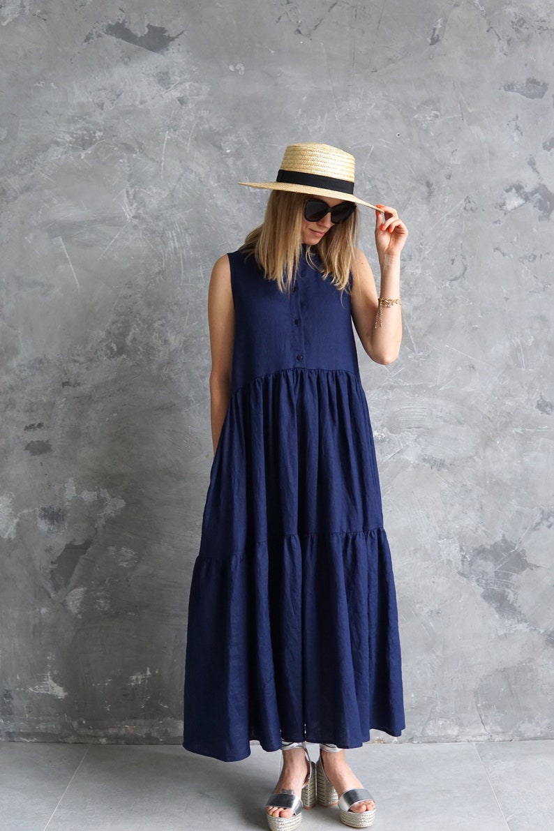 Long Linen Dress / Maxi Dress Blue / Blue Linen Dress / Linen Maxi Dress / Linen Summer Dress image 10