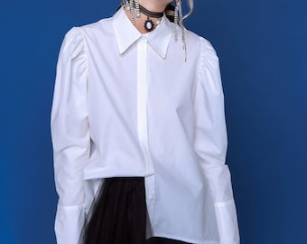 Balloon sleeve top | White puff sleeve shirt | White cotton shirt