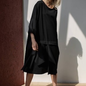 Handmade Wool Plus Size Black Dress: Oversized Cocktail Goth