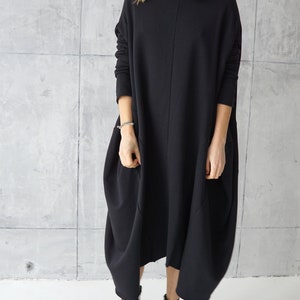 Jersey Dress Casual Dress Black Loose Tunic Sweatshirt Dress Cotton Dress Casual Wear Dress image 1