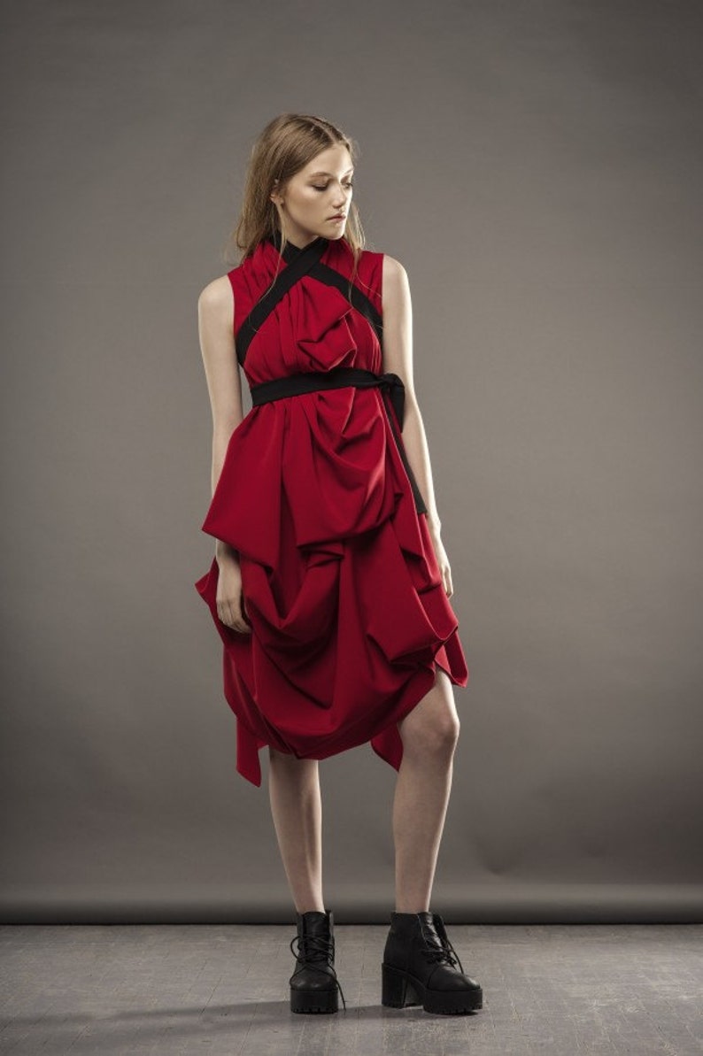 Red cocktail dress Red evening dress Red party dress Red midi dress image 4