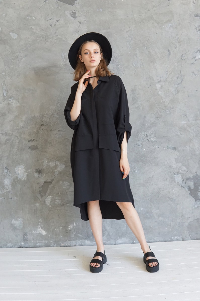 Oversized black shirt Maxi blouse Black plus size tunic