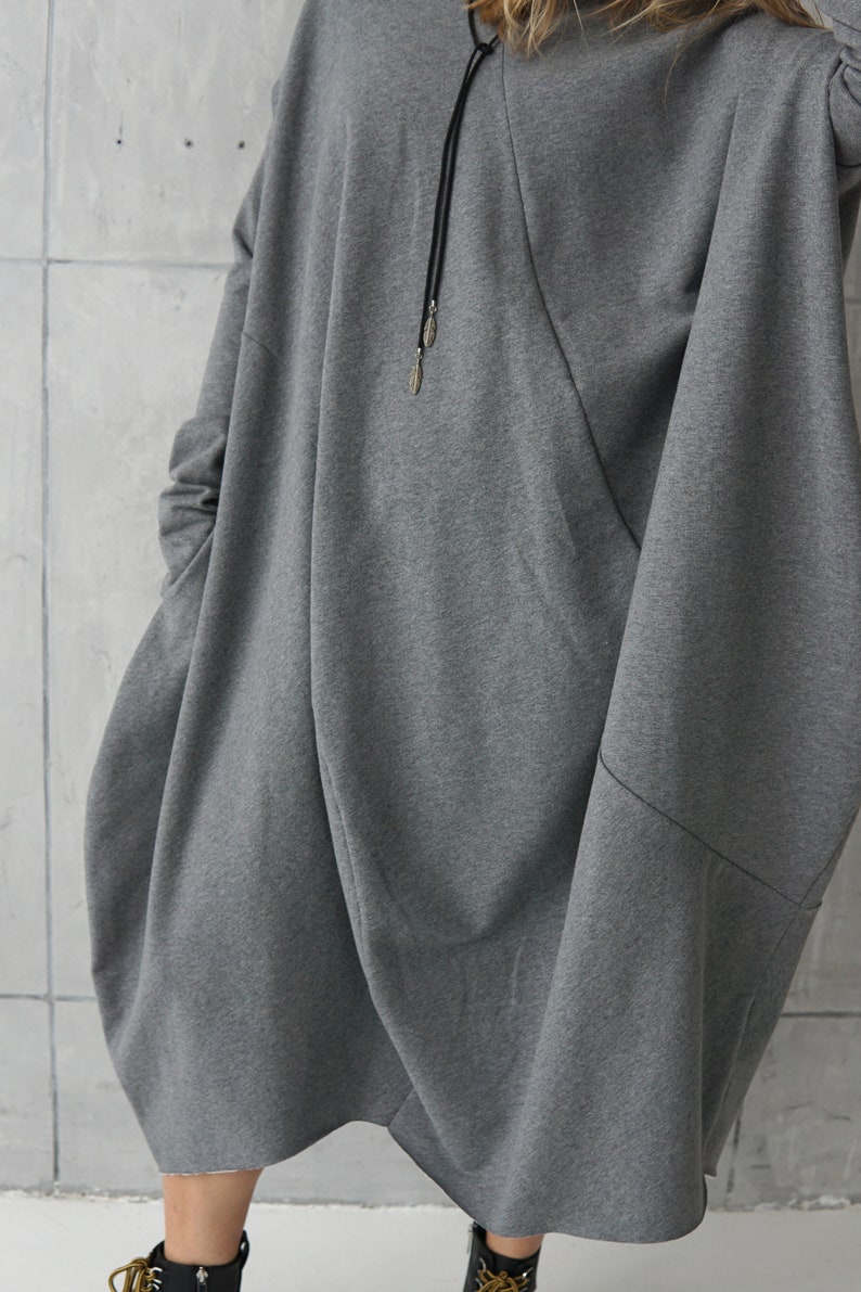 Gray jersey dress Casual dress Gray loose tunic Long sweatshirt dress Cotton dress Casual wear dress image 8