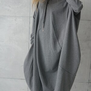 Gray jersey dress Casual dress Gray loose tunic Long sweatshirt dress Cotton dress Casual wear dress image 2