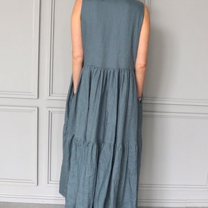 Long Linen Dress / Maxi Dress Blue / Blue Linen Dress / Linen Maxi Dress / Linen Summer Dress image 8