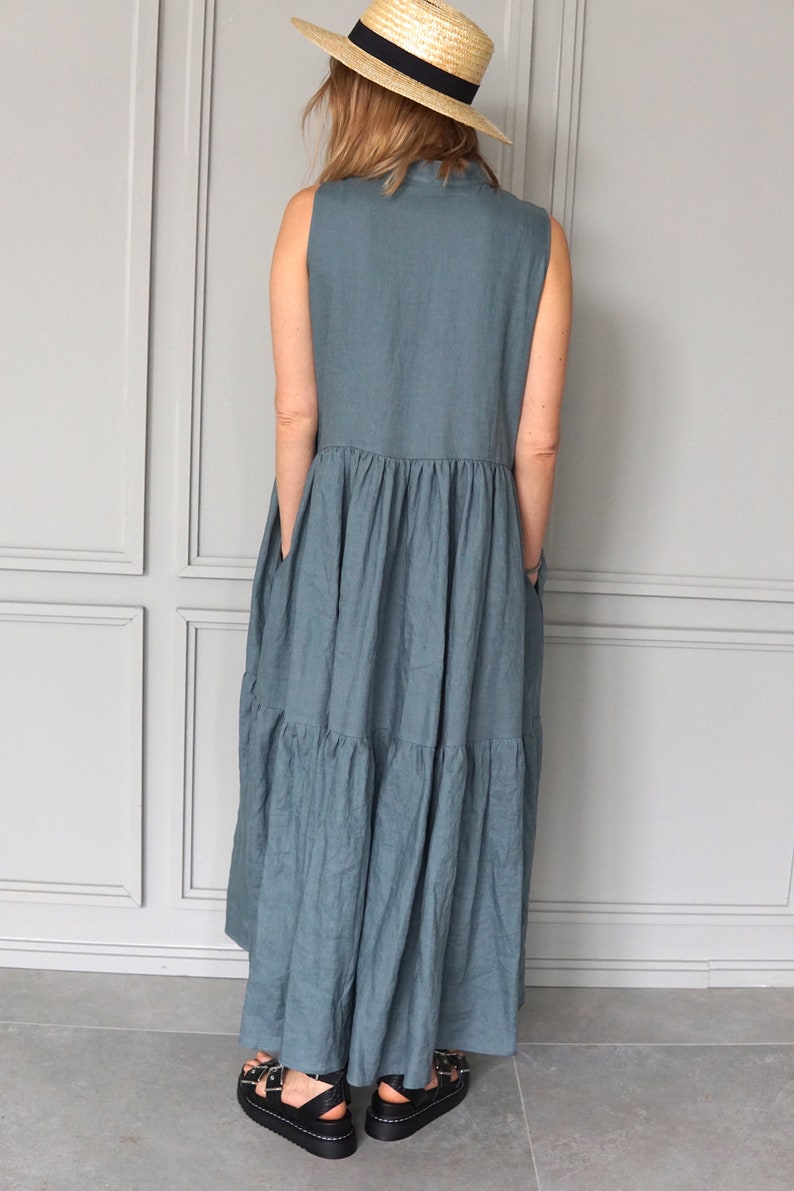 Long Linen Dress / Maxi Dress Blue / Blue Linen Dress / Linen Maxi Dress / Linen Summer Dress image 8