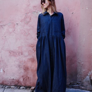 Maxi denim dress / Long dress / Oversize dress / Shirt dress / Maternity dress / Long sleeves / Casual dress / Cotton dress / Plus size image 8