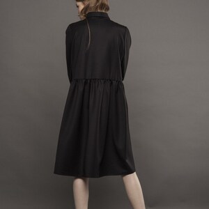 Wool Winter Dress / Formal Dress/ Black Dress / Shirt Dress / Aesthetic Clothing / Black Midi Dress / Plus Size Tunic / Goth Dress image 5