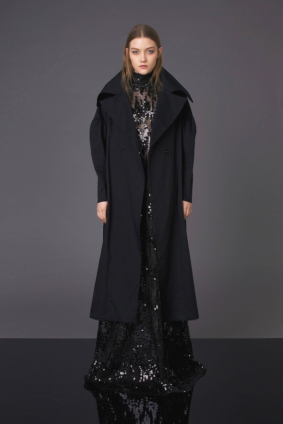 oversized dress coat Custom Made Oversized Black Wool Coat