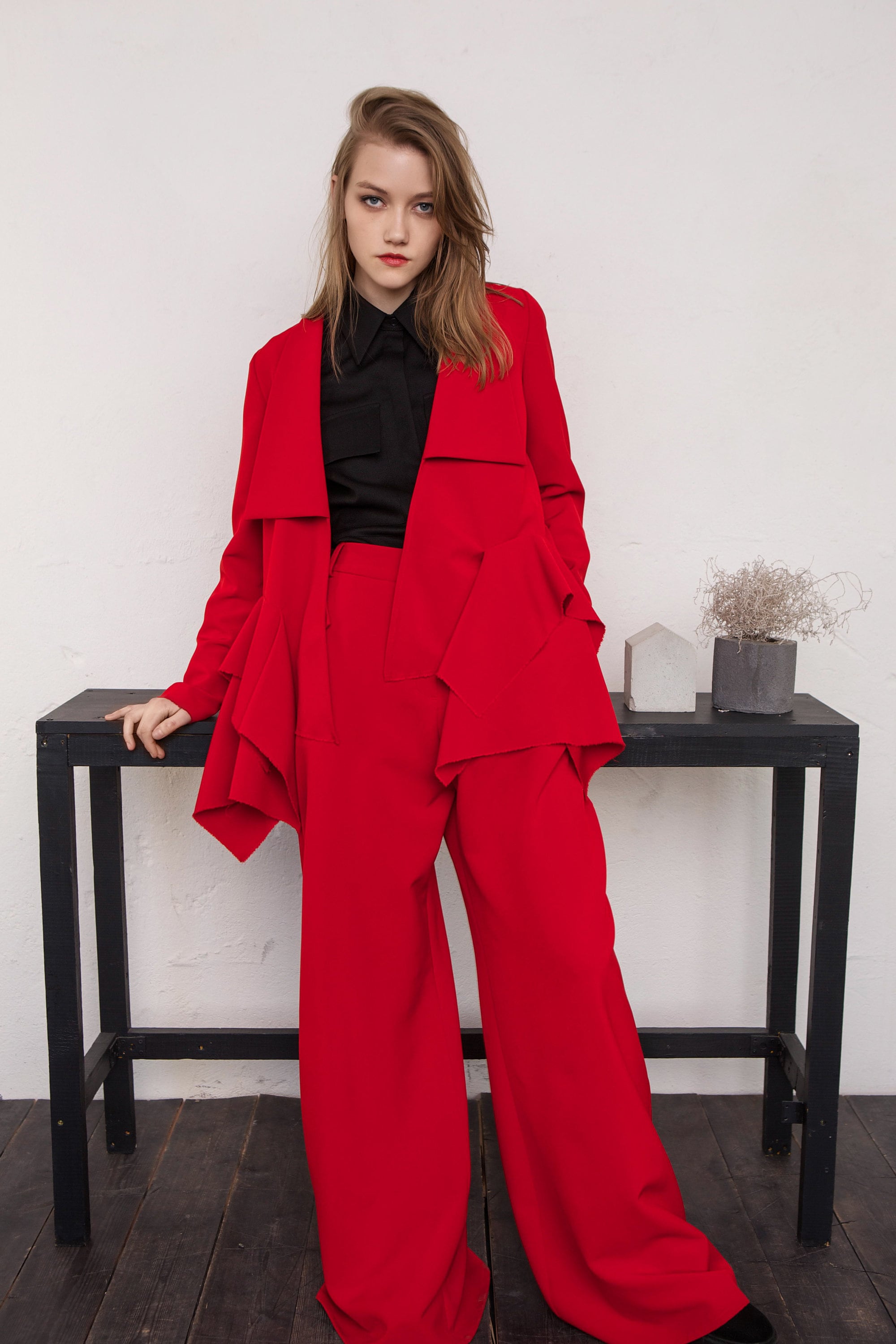 Red wide leg pants hot sale suit
