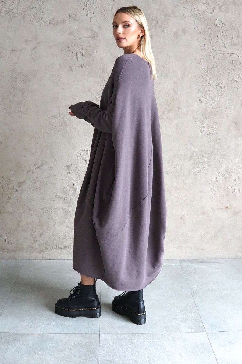 Brown jersey dress Casual dress Brown loose tunic Long sweatshirt dress Cotton dress Casual wear dress image 10