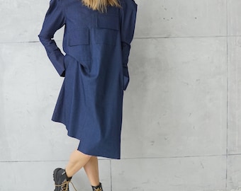 Minivestido vaquero bohemio: mangas abullonadas, dobladillo asimétrico