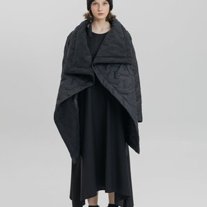 Black Oversized Maxi Coat: Asymmetric Winter Jacket