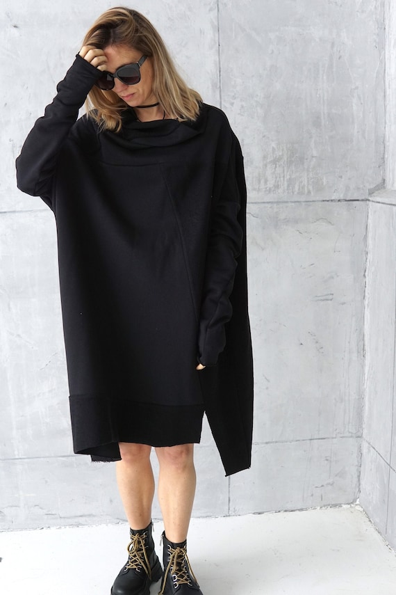 Cotton Dress / Jersey Tunic / Black Sweatshirt / Cocoon Dress / Black Long Sweater Cotton Dress / Jersey Tunic / Black Sweatshirt / Cocoon Dress / Black Long Sweater