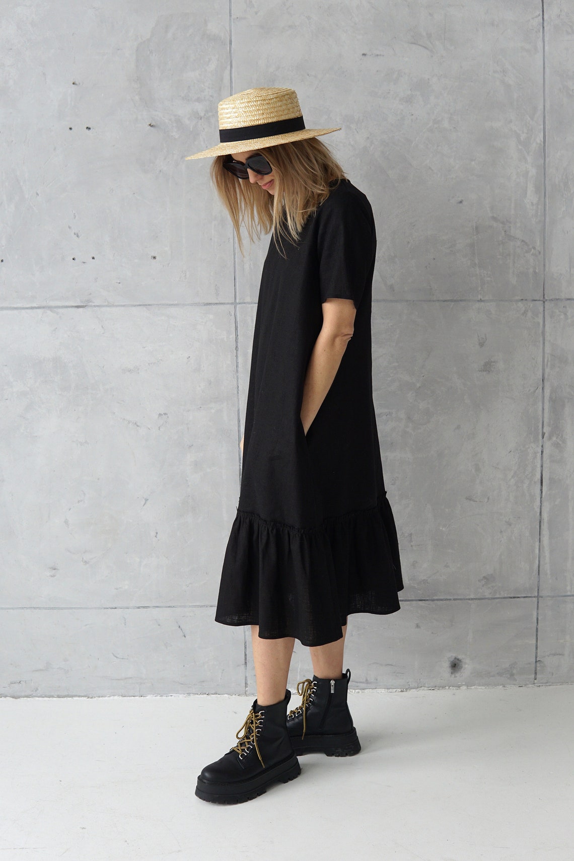 Linen Tunic / Black Linen Dress / Midi Linen Dress / Linen - Etsy