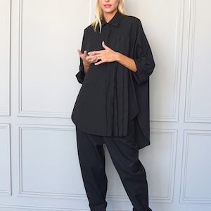 Modern shirt / Plus size tunic / Loose blouse / Black cotton shirt / Button up shirt