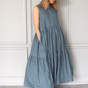 Long Linen Dress / Maxi Dress Blue / Blue Linen Dress / Linen Maxi Dress / Linen Summer Dress image 4