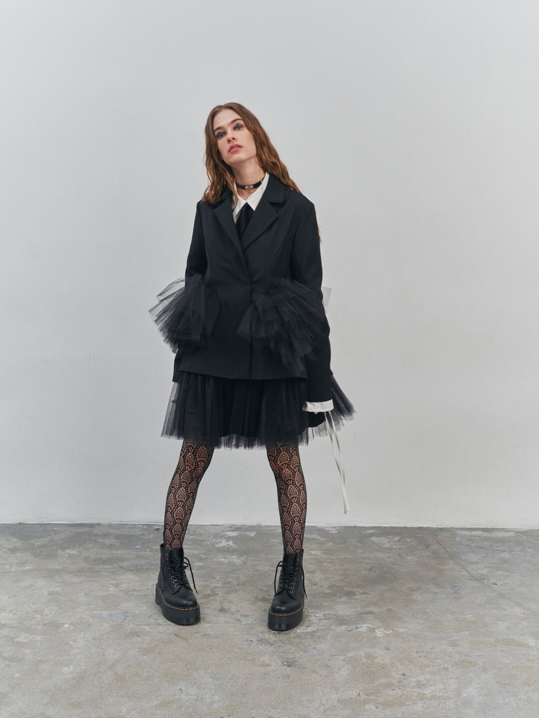 Wool Blazer With Tulle Frills: Elegant Flared Jacket - Etsy