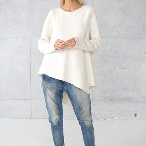 Cozy Blouse / White Blouse / Cotton Blouse / Casual Top / Oversize Blouse / White Shirt / Cotton Tunic / Jersey Tunic / Athletic Clothing image 2