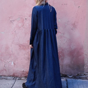 Maxi denim dress / Long dress / Oversize dress / Shirt dress / Maternity dress / Long sleeves / Casual dress / Cotton dress / Plus size image 3