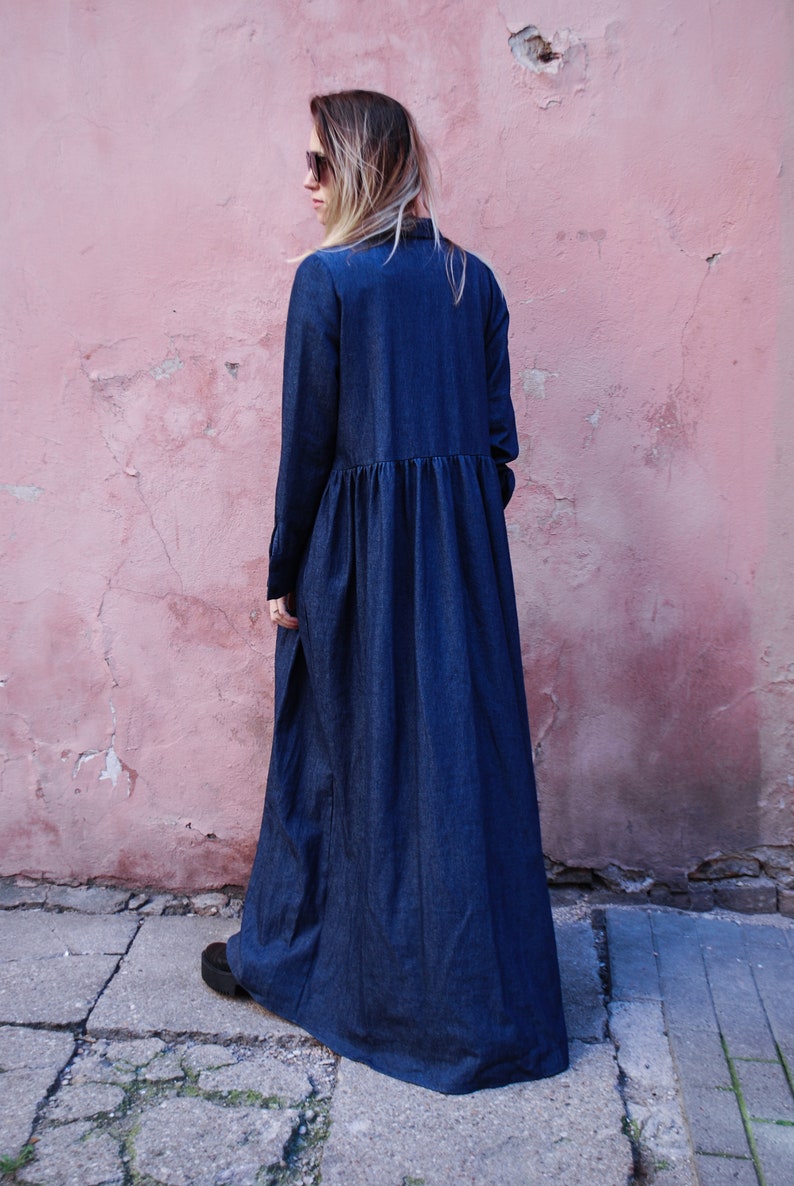 Maxi denim dress / Long dress / Oversize dress / Shirt dress / Maternity dress / Long sleeves / Casual dress / Cotton dress / Plus size image 3