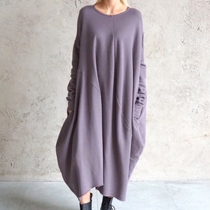 Brown jersey dress Casual dress Brown loose tunic Long sweatshirt dress Cotton dress Casual wear dress image 8