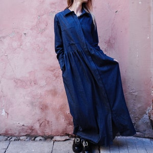 Maxi denim dress / Long dress / Oversize dress / Shirt dress / Maternity dress / Long sleeves / Casual dress / Cotton dress / Plus size image 7