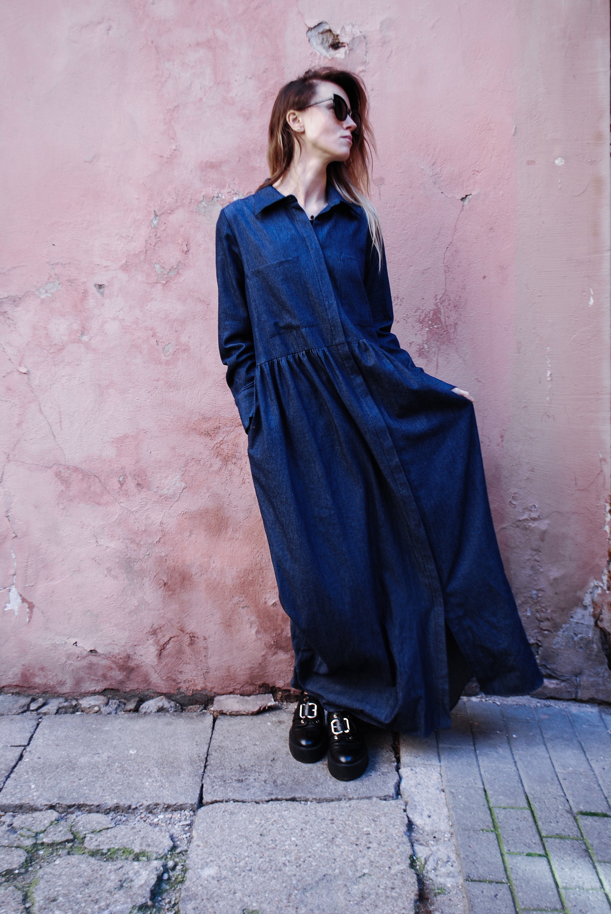 Denim Shirt Dress with Tie Dye Design