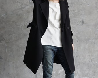 Manteau en laine noire / Manteau élégant noir / Manteau classique noir