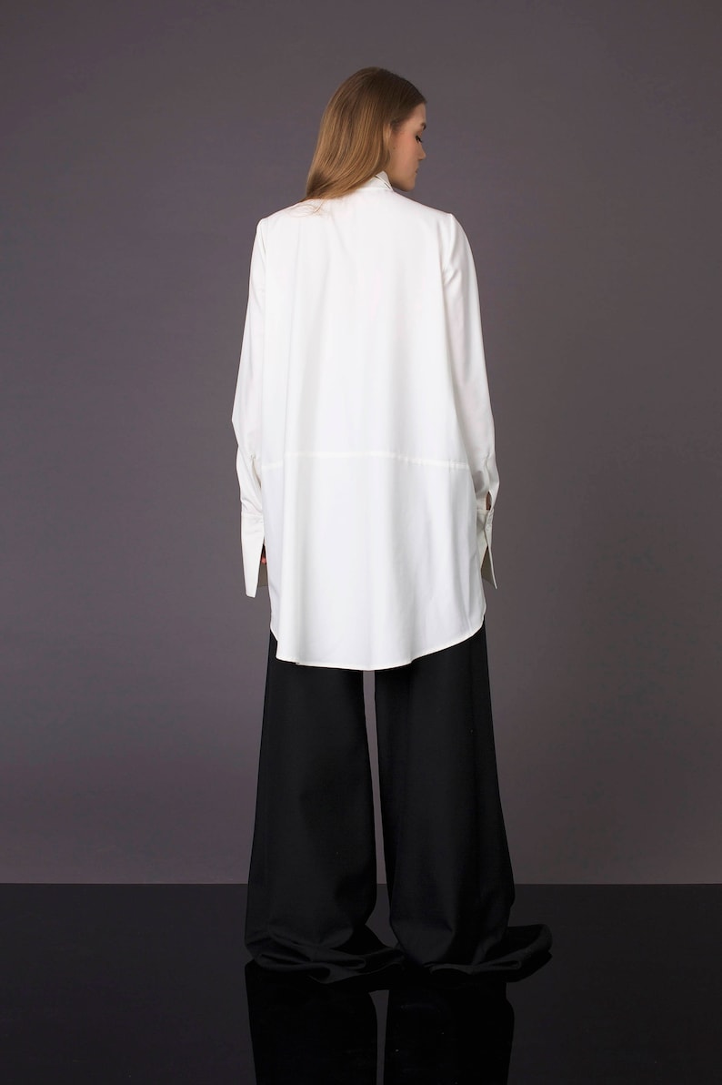 White classic shirt / Off white shirt / White formal blouse / White minimalist top / Shirt with super long sleeves / White blouse image 3