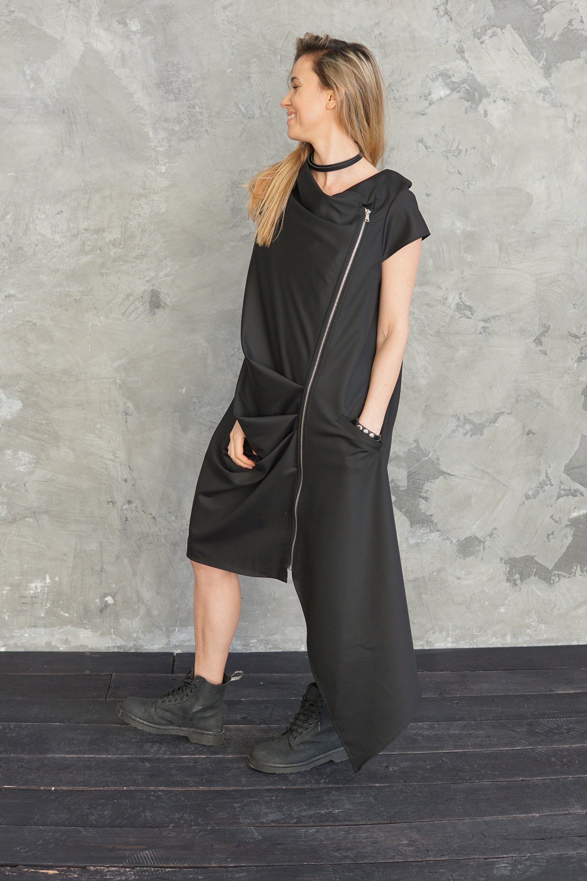 black zipper dress Vegan Leather Strapless Bodice Mini Dress main image 1