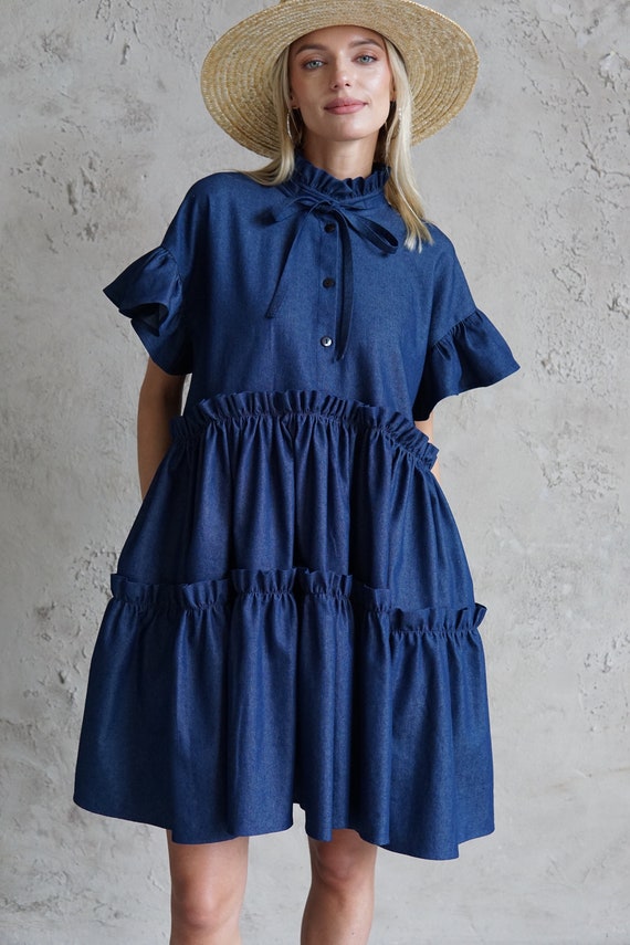white christmas dresses Denim Smocked Dress – BUMPSUIT main image 0