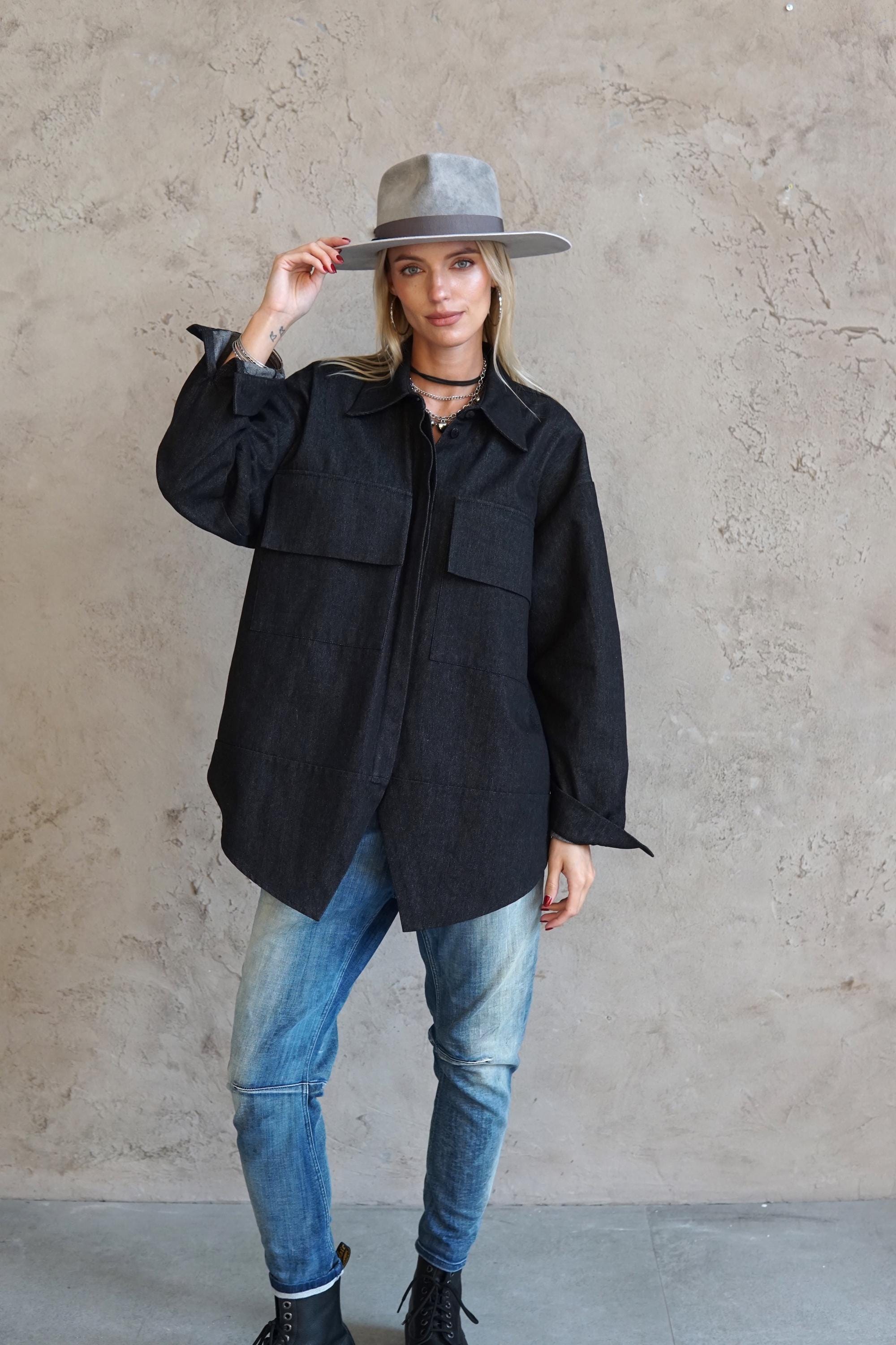 Black Denim Oversized Shirt: Plus Size Cotton Tunic - Etsy Israel