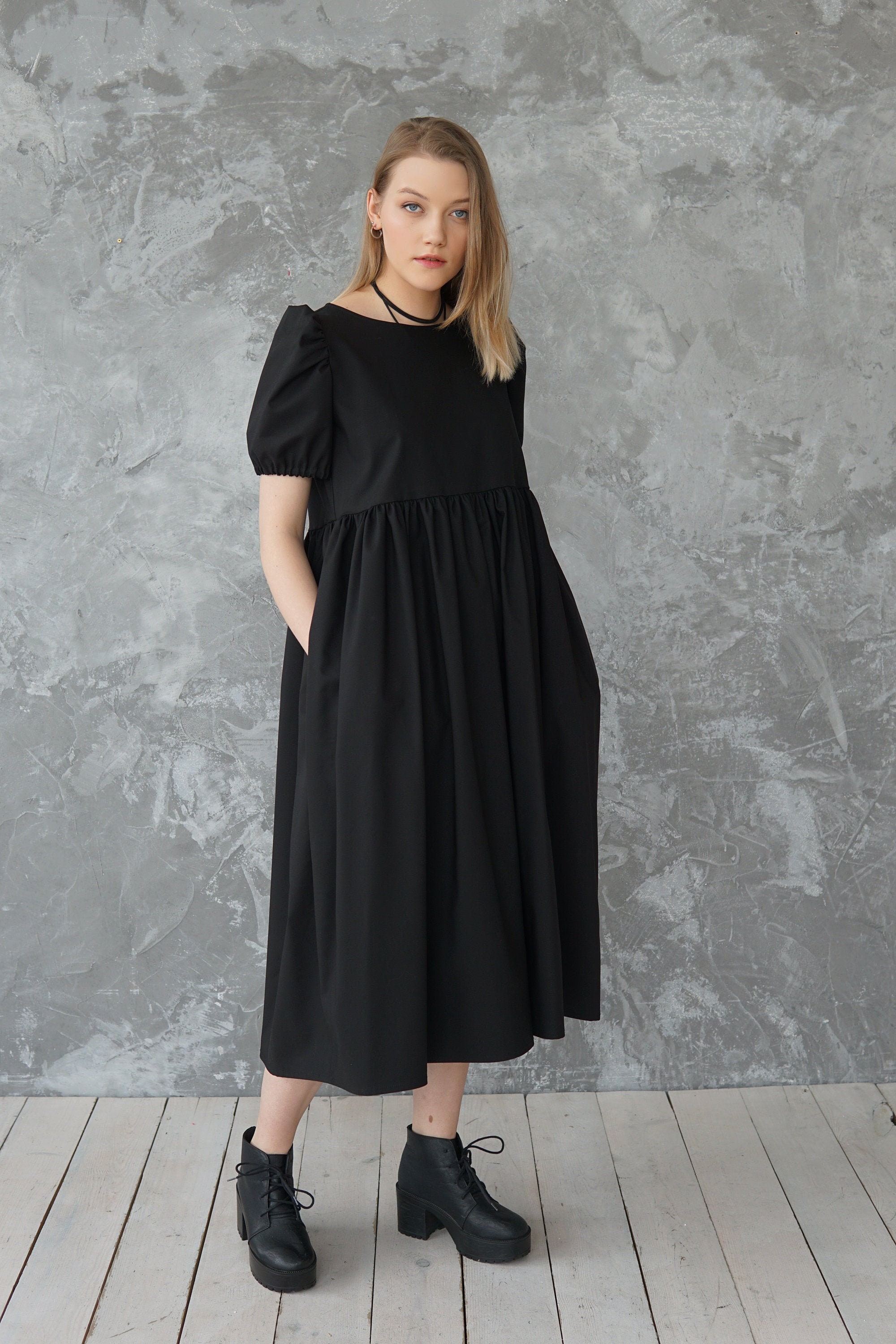 Black cotton babydoll dress Clearance