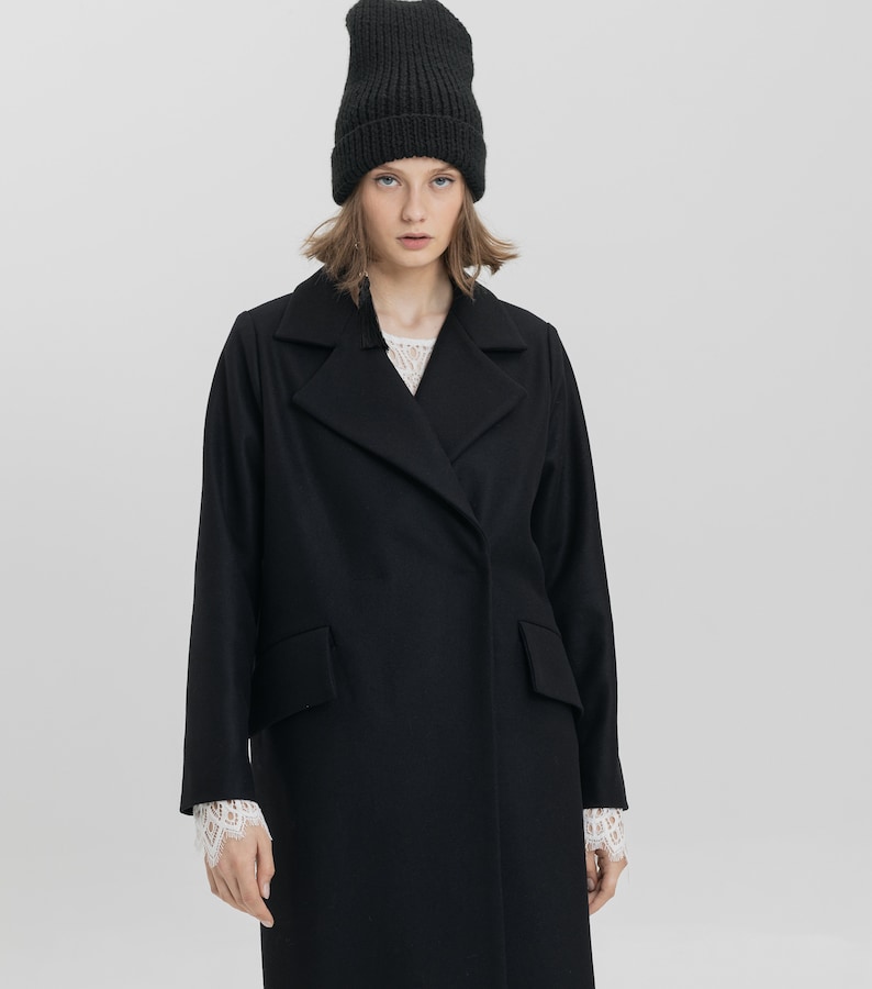 Minimalist Wool Coat / Black Oversized Coat / Black Classic - Etsy