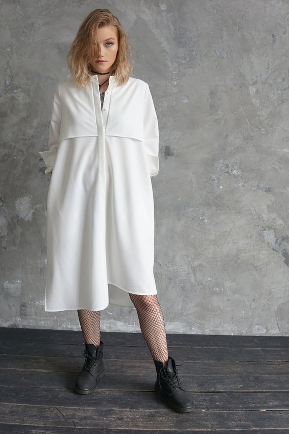 Handmade White Cotton Shirtdress: Drop Waist Ruffle Dress - Etsy Handmade White Cotton Shirtdress: Drop Waist Ruffle Dress - Etsy